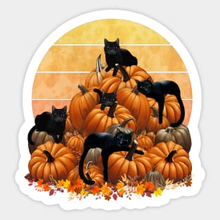 Cats say welcome autumn with pumpkinsin and sunset, color autumn, orange,hello fall autumn lovers Sticker